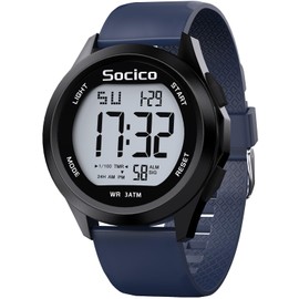 SOCICO Men's Digital Watch Sport Military Watches Waterproof Outdoor Chronograph Wrist Watches for Men with LED Lighting Alarm Date, blue, Sports