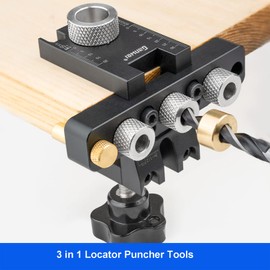 RUIITEN Updated 3 in 1 Woodworking Doweling Jig Kit, Adjustable Drilling Locator Puncher Tools, Pocket Hole Guide Carpentry Tools (3-in-1 Punch Locator)