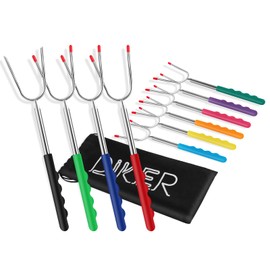 DIKER Barbecue Skewers Telescopic Marshmallow Stick Bread Sticks Roasting Sticks Kebab Skewers, Campfire Skewers, Stainless Steel Extendable, Barbecue Stick, Barbecue Cutlery Set for Camping Grill (10