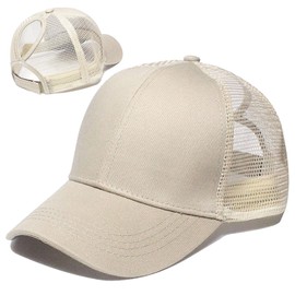 FUIPVGI Baseball Cap for Women, Ponytail Baseball Caps Sun Hat Ladies Golf Caps Cotton Breathable Mesh Running Cap Adjustable Ladies Cap for Women Girls Outdoor Sports Daily (Beige)