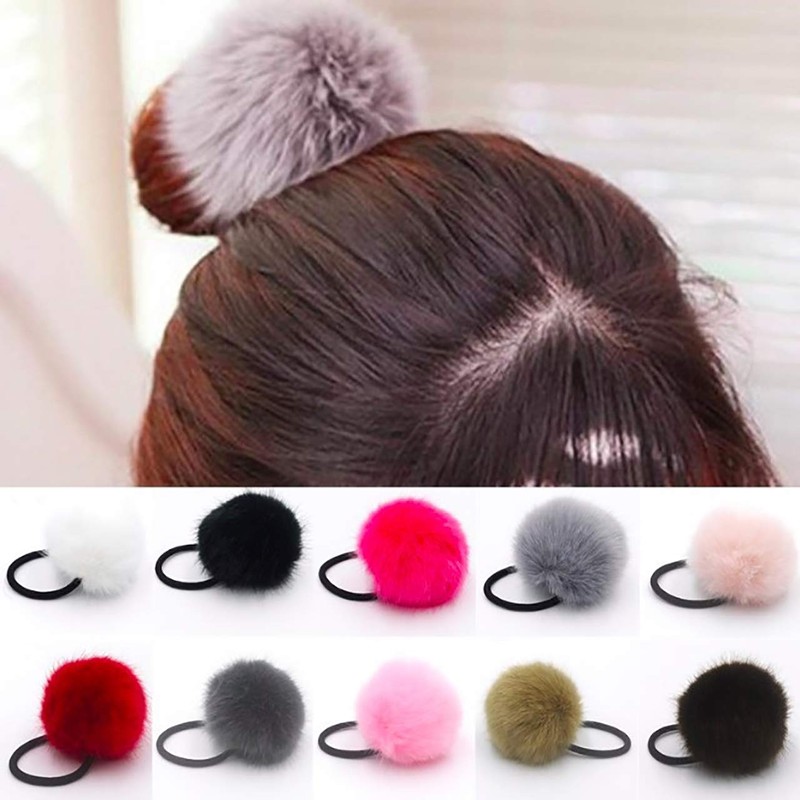White Fang ZA047 Hair Rubber with Fur Bonbon Adult Stylish