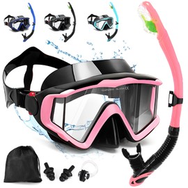 WOTOW Snorkel Mask Set for Adults, 270°Pano 3 Window Snorkeling Gear with Dry Top Snorkel, Panoramic Wide View, Anti-Fog Anti-Leak, Adjustable Snorkel Mask for Snorkeling Diving Swimming Travel