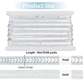OLYCRAFT 10m Silver Sequin Ribbon Trim 13mm Wide Sequin Braid Trim No Stretch Flat Glitter Sequin Trim Fabric Paillette Ribbon Trim Sequin Trim for Sewing Crafts Costume Ornament Home Decor