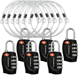 Lumintrail TSA Approved Locks, 4 Digit Combination Luggage Locks TSA Approved, Travel Locks for Luggage & Suitcase with 4-FT Steel Cable, Black, 6 Pack