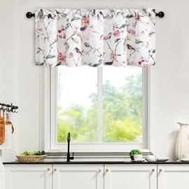Leeva Window Valances for Laundry Bedroom Living Room, Birds Vines Printed Small Curtains Rod Pocket Vintage Semi-Blackout Valance for Windows, 52 x 18 Inch, Purple, One Panel
