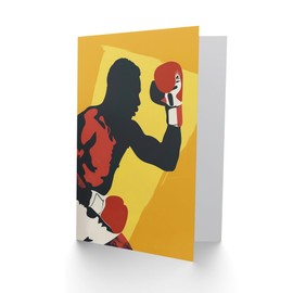 Artery8 Greeting Card Boxer Fight Boxing Match Gloves Yellow Portrait For Him Man Birthday Card