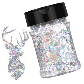 HTVRONT Holographic Silver Chunky Glitter - 100g Silver Glitter for Crafts, 3.53oz Iridescent Glitter for Resin, Chunky Mixed with Fine Glitter, Glitter for Tumbler, Nail, Makeup Craft Glitter