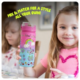 Dan&Darci Decorate Your Own Glow-in-The-Dark Water Bottle Kit for Girls - Christmas Gifts for Girl Ages 4-6 5-7 6-8 - 4 5 6 7 8 Year Old Birthday Gift Ideas - Arts and Crafts for Kids Age 6-8
