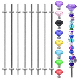 32 Pack 8/32 Stainless Steel Threaded Rods for Beads with Crystal Knobs, Include 8 Pcs M4 Fully Threaded Rod with 16 Pcs M4 Hex Nuts and 8 Pcs Mixed Color Crystal Knobs Set(10inch)