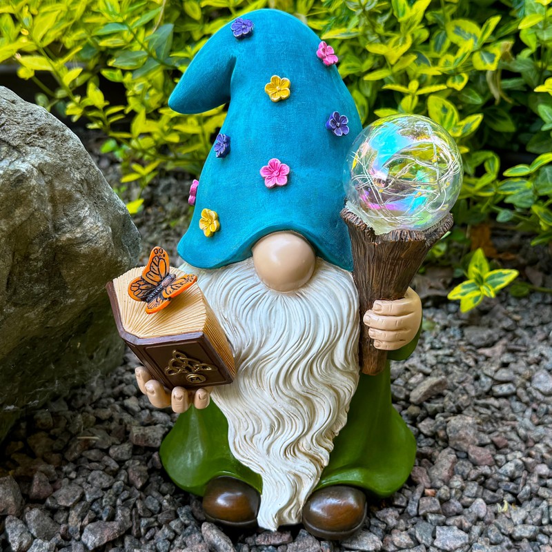 Garden Gnome - Solar Magician Gnome Figurine - 9.45 Inch