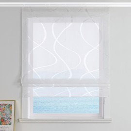 ESLIR Roman Blind Burnout Roman Curtain with Velcro Tape Living Room Curtains Kitchen Transparent Ribbon Roller Blind Modern with Waves Pattern White W x H 60 x 140 cm 1 Piece