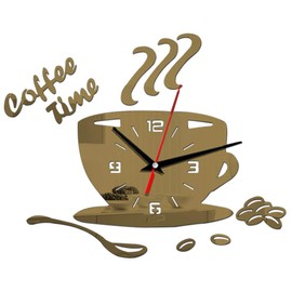 Fdit Acrylic Wall Clock, DIY Acrylic Wall Clock Modern Mute Coffee Time Clock Cup Shape Wall Sticker Hollow Numeral Clock for Office, Home, Bathroom, Kitchen, Bedroom (Coffee)