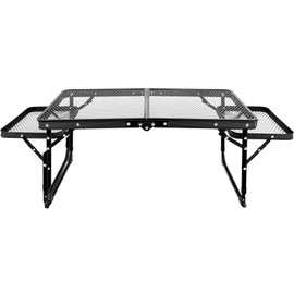 FAHKNS Camping Grill Table, Folding Camping Table with 2 Wing Panels,Height Adjustable Metal Table,Easy Carry, Waterproof and Heat for Camping,Picnic and BBQ,2 Heights