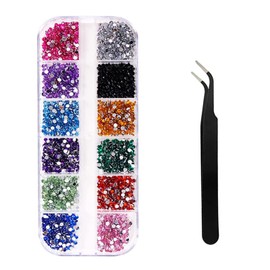 Pack of 2500 Rhinestones for Nails, Nail Glitter, Sequins, Nail Stickers with Crystals, Nail Gemstones, AB Rhinestones with Pick Up Tweezers for Decoration Sets, Nail Art Accessories, 2 mm
