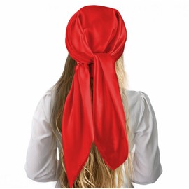 JIEYAO 35" Square Head Scarf for Women, Large Polyester Hair Bandana, Solid Color Head Scarves Sleeping Head Wraps for Women (Red)