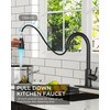 FORIOUS LED Kitchen Faucet with Pull Down Sprayer, Black Single