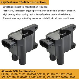 2PCS UF180 Ignition Coil Pack & 4PCS Spark Plugs with Wires Compatible with Toyota Camry 2.2L 2001-1997 Coil Pack Kit for Toyota RAV4 2.0L 2000-1998 Solara 2001-1999 Replace# C1132 9091902218