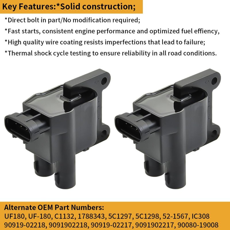 2PCS UF180 Ignition Coil Pack & 4PCS Spark Plugs with