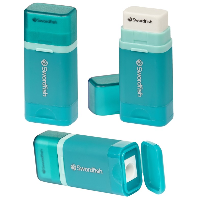 Swordfish Combo Pencil Sharpener with Mess-Free Canister and Eraser [Pack