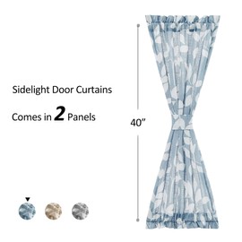 Treatmentex Blue White Sidelight French Door Panels 40" Long Leaf Print Half Door Window Curtains Linen Texture Semi Sheer Privacy Front Back Door Curtains 26" w x2 Panels