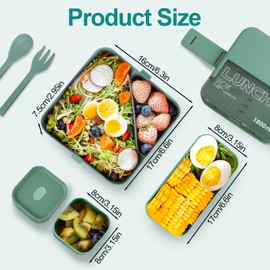 DIBALIYI 1800ml Lunch Box, 2 Layer 5 Compartments Bento Box, Large Capacity Lunchbox with Utensils, Leak Proof Food Container for Adults School Office