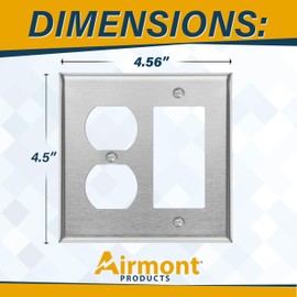 Standard Size Stainless Steel Outlet Covers, Duplex Receptacle and Rocker Switch Wall Plate, 4.5" x 4.56" Decorative Wall Plate, 430 Grade Stainless Steel, Corrosive Resistant, Screws Included