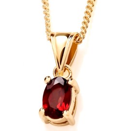 9ct Yellow Gold on Silver Garnet Oval Pendant Necklace - January Birthstone + 16 18 20 inch Chain (20)