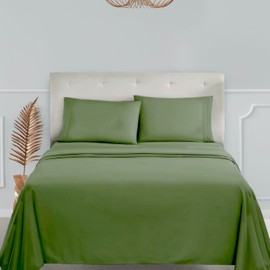 Clara Clark Bed Sheets, Premier 1800 Series 4 Piece Bed Sheet Set, Deep Pocket, Wrinkle, Fade, Stain Resistant, Luxury Soft Bedding Sheets & Pillowcases, Queen, Calla Green