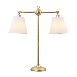 JONATHAN Y JYL3074A 31" Contemporary Farmhouse 2-Light Adjustable Library Lamp, Gold Metal Desk Lamp for Living Room, Bedroom, Office End Table with White Linen Shades, 2 LED Bulbs Included