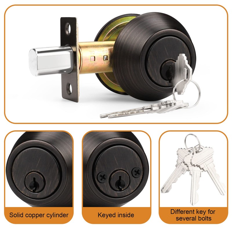Probrico 4 Pack Oil Rubbed Bronze Double Cylinder Deadbolt Lock,