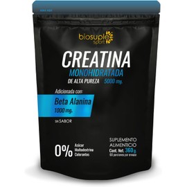 BIOSUPLE Creatina + Beta Alanina 100% puras, sin ingredientes de relleno. 360 g 60 porciones - Suplemento alimenticio en polvo sin sabor.