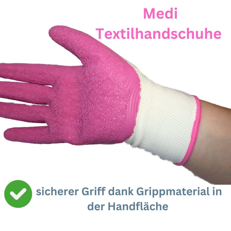 Medi textile gloves for easy putting on compression socks, including
