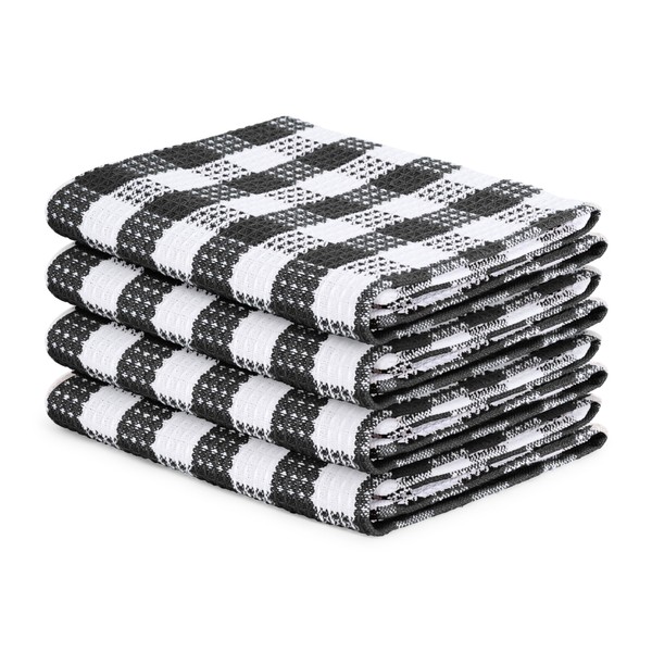 Blue Needles Waffle Weave Check Plaid Kitchen Towels, 15x25 Inches