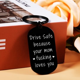 Funny Drive Safe Keychain for Son Daughter, Stocking Stuffers for Adult Young Boy Girl Men Women, Drive Safe Because Your Mom Loves You Keychain Gifts from Mom, Christmas Valentines Day Birthday Gifts
