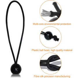 Pack of 30 Bungees with Ball, Planaenspanner with Ball, 10 cm, Rubber Straps with Ball, Rubber Loops, Tent Rubbers Expander Loops for Tarpaulins, Posters, Tent Banners, Gazebos, Black
