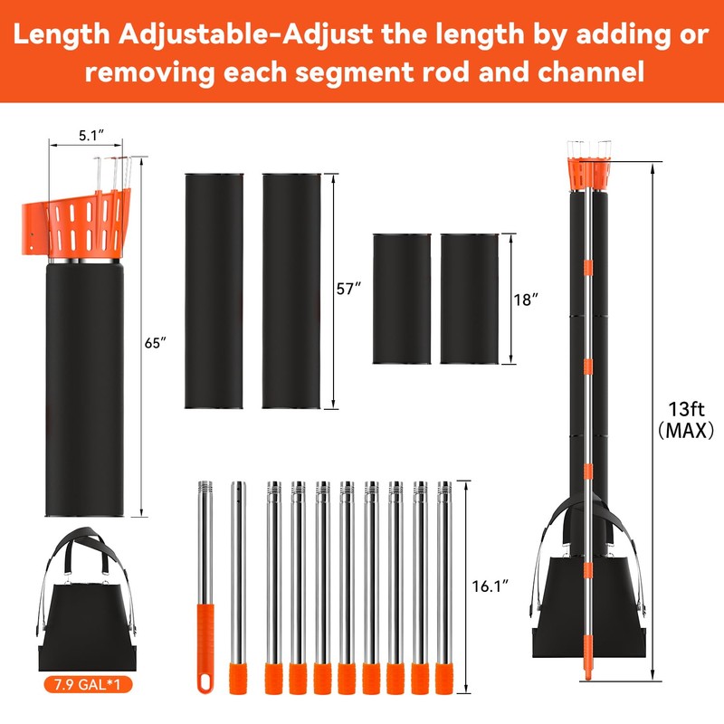 13Ft Professional Fruit Picker with Collection Funnel and Bag -