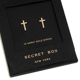 Rosemarie Collections Women's Religious Stud Earrings Petite Crystal Cross (14K Gold-Dipped)