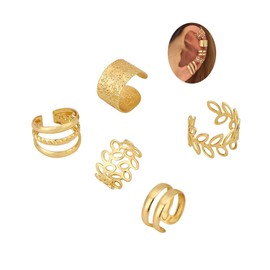 ZMJK Earrings Set 5pcs Metal Earrings Cartilage Clip 5PCS Ear Cuffs Stylish Leaf Ear Bone Clip C-shaped Earrings Punk Earrings Jewelry for Women Friends (Gold)