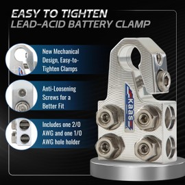 Kaas 8-Way Lead Acid Battery Terminal Connector, Metallic Silver, Positive and Negative Set, Heavy Duty Battery Terminals, for SAE/DIN/EN Tapered Top Post, Compatible with 8AWG to 4/0 AWG
