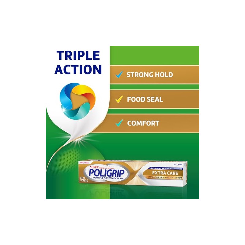 Super Poligrip Extra Care - Crema adhesiva para dentaduras postizas