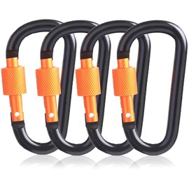 MABUSIYI 4PCS D-ing Carabiner Clip with Screw Lock, 8cm/3inch heavy duty Aluminum Alloy Locking Key Chain Carabiner Clip Hook for Camping Hiking Backpack (Orange)