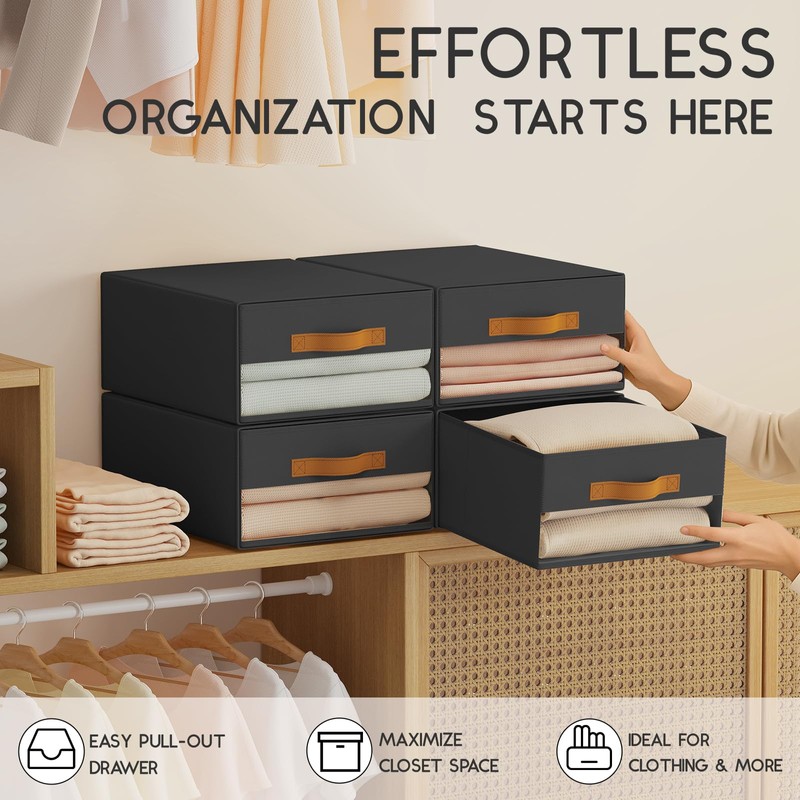 Homsorout Large Closet Storage Bins - 6 Pack Pull-Out Stackable