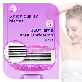 Travel Razors Blades for Women Include 4 Cartridges, Extra Smooth 5 Blades Travel-Friendly Razor Refills for Comfort Shaving, Purple