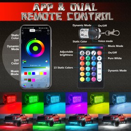 8 Pods Full Angle RGB LED Rock Lights for Truck Jeeps ATV UTV RZR Offroad Golf Cart SXS, Waterproof Multicolor Neon Underglow Kit with Bluetooth APP/RF Remote, 12Volt Underbody Lights