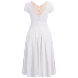 AFAVOM Lyrical Dance Costumes for Women Solid V-Neck Lyrical Dance Dress Flowy Swing Ruffle Maxi Skirt Contemporary Dance Costumes Adult Ballet Leotard Dance Dress Dancewear White XS