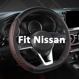 West Llama - Funda para volante de automóvil de fondo plano para Nissan, funda para volante en forma de D para Rogue, Altima, Kicks (Diamante acolchado - Negro+Rojo-Tamaño estándar)