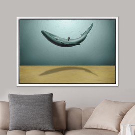 SIGNWIN Framed Canvas Print Wall Art Surreal Ocean Whale Desert Landscape Fantasy & Sci-Fi Abstract Digital Art Modern Art Boho Decorative Whimsical for Living Room, Bedroom, Office - 24"x36" White