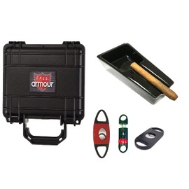 F.e.s.s FESS Armour Gift Set Travel 10-15 Black Cigar Humidor Waterproof Holder Case with Cigar Ashtray 3 PC Cutter Combo Set (Armour15-SingleCeramicAshtray)