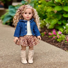 - Adventure - 5 Piece Outfit - Jeans Jacket, Ivory Tank Top, Skirt, Scarf and Boots - Clothes Fits 18 Inch Doll (Doll Not Included)