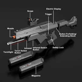 SOFITEN Toy Gun Automatic Sniper Rifle Tactical Vest Toy Foam Blaster with 150 Darts IR and Flashlight Foldable Stock The Shooting Activity Game for Kids Age 8-12 Gifts for Birthday Xmas